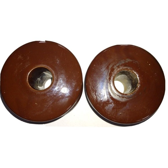 Vintage 2 Porcelain Brown  Spool insulators No Id Markings 3" x 2-7/8" - Picture 2 of 6